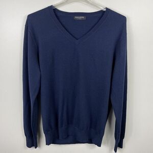 Kallspin Cashmere Blend V Neck Sweater Men's Size Large Tall Navy Golf Business